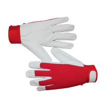 Beige Pig Grain Leather Safety Gloves with Red Back